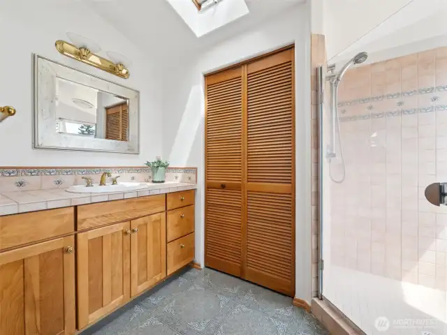 Primary bathroom with walk in shower.
