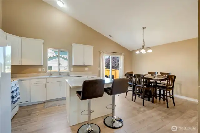 The kitchen flows right into the updated, bright kitchen.