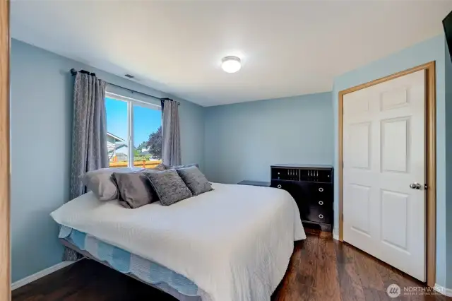 Primary bedroom with walk in closet.