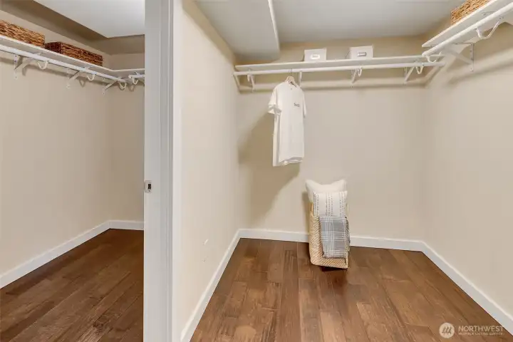 Two large walk-in closets off the primary suite. Ready for your custom closet design!