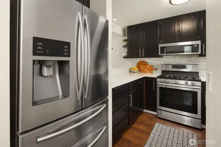 Updated stainless steel appliances.