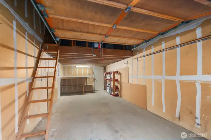 The garage holds plenty of space with the lofted storage area and room to fit 1 car comfortably