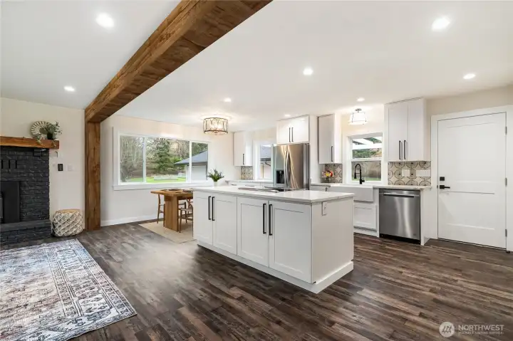 Lots of storage in the island.*Virtual beam* the real beam will be placed and completed prior to closing.