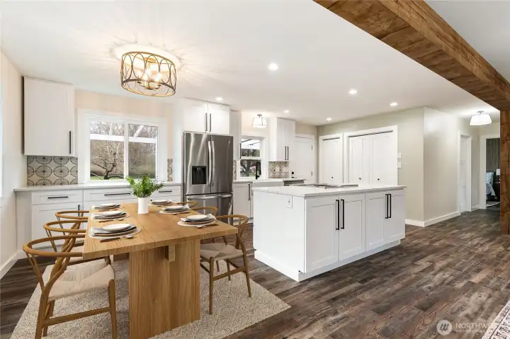 *Virtual dining table and rug.* There is so much storage in this kitchen!