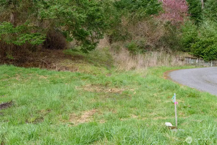The beginning of the access easement.  It is 15 feet on both sides of the property line.  Just follow the trail.