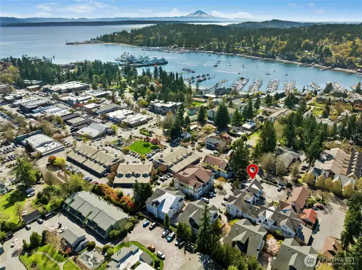 Looking south you can see Eagle Harbor and majestic Mt Rainier in the distance.