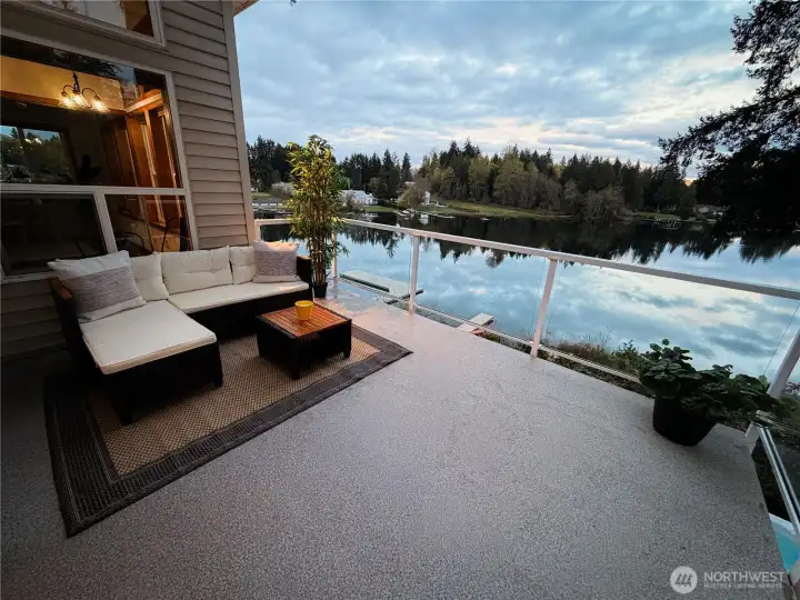 Deck off the living room offers gorgeous views of the water, eagles, and more