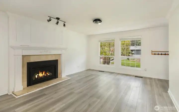 Family room showing the gas fireplace