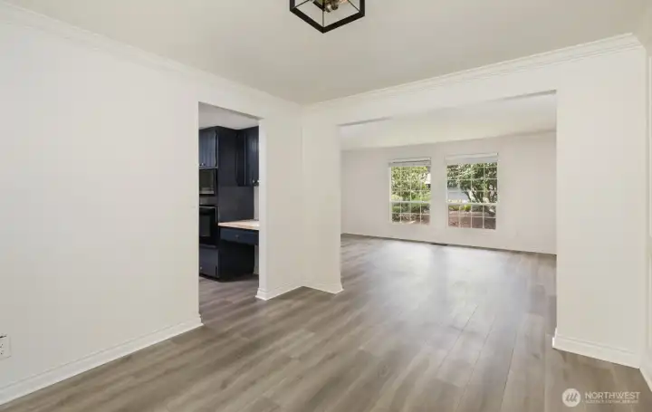 This is the dining room looking toward the Living Room and Kitchen