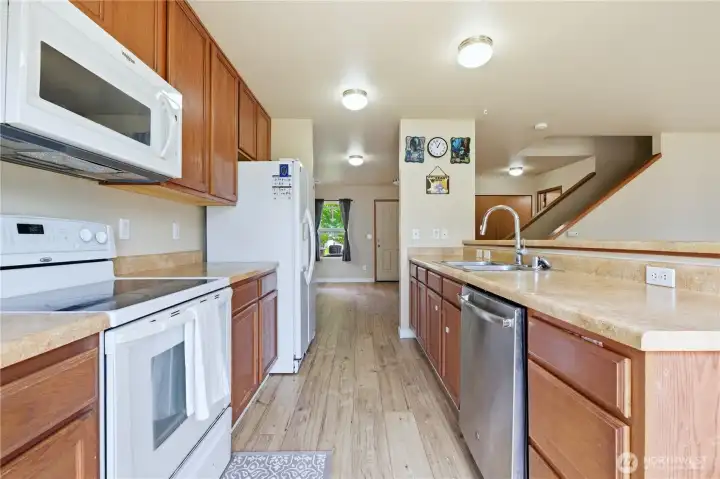 Kitchen flows to dining room Kitchen flows to dining room
