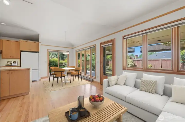 Virtually staged family room.
