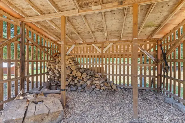 Wood shed with dry shelter on back side