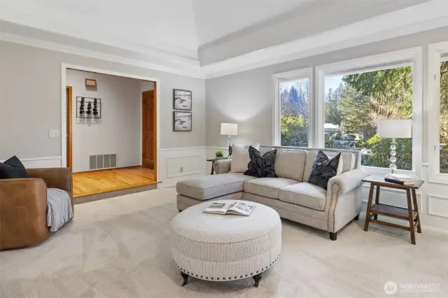 Coffered ceiling with extensive millwork.