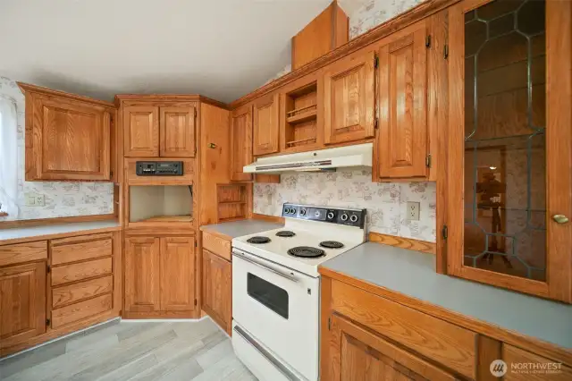 Kitchen with lots of counter space and cabinets.