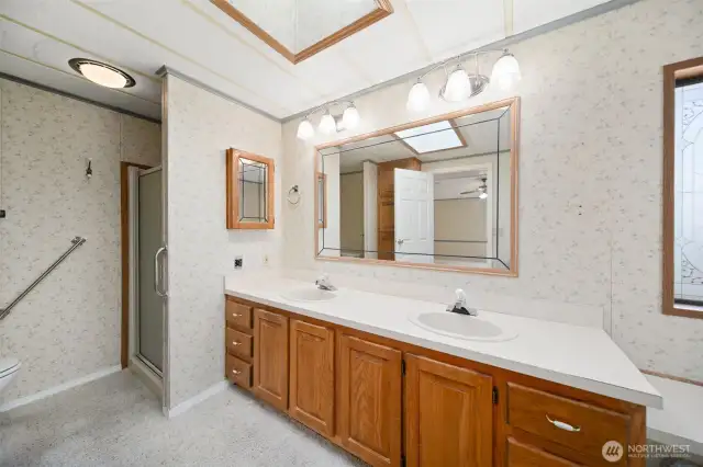 Double sinks in primary bathroom.