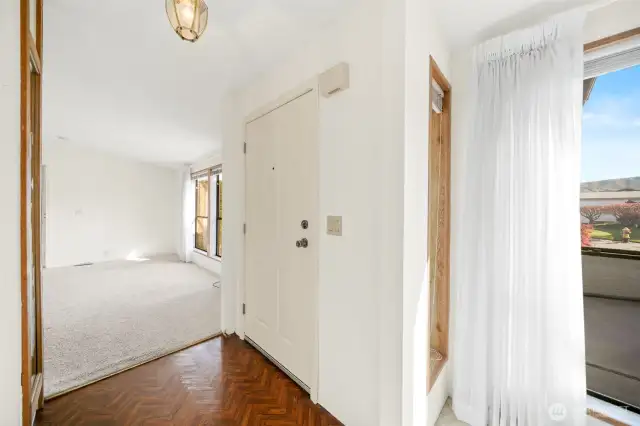 Front door with family room to the left.