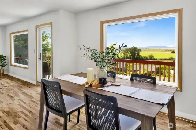 Dining room facing the view and open to the living room