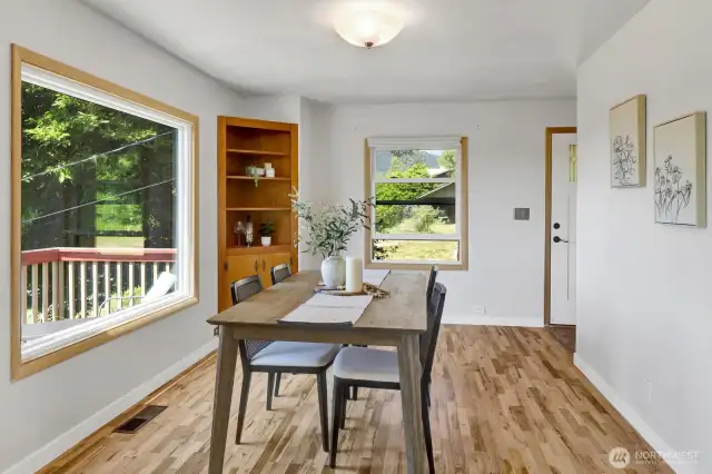 Dining room with original built-in cabinets