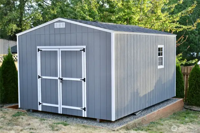 Large shed situated in backyard corner