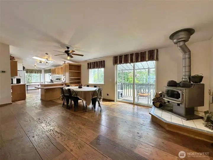 Kitchen is bright and airy lots of storage.