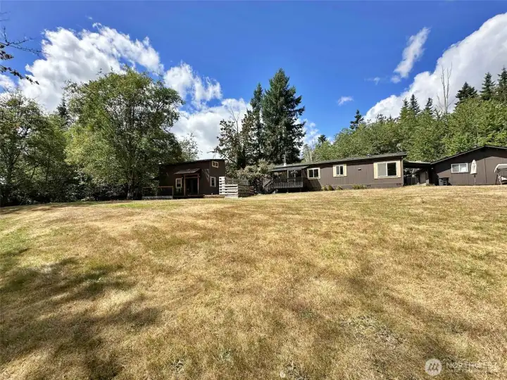 Over 5 acres. Plenty of privacy, surrounded by trees.