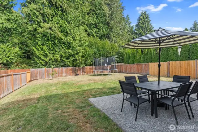Large backyard with protected space behind you