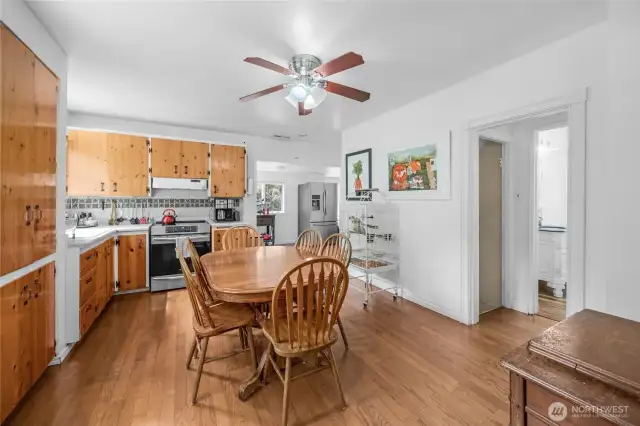 Large kitchen with eating area.
