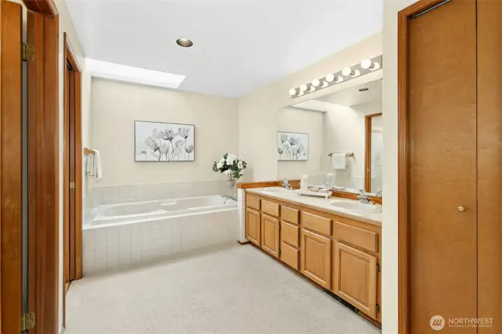 5-piece primary bath with skylights for more natural light.