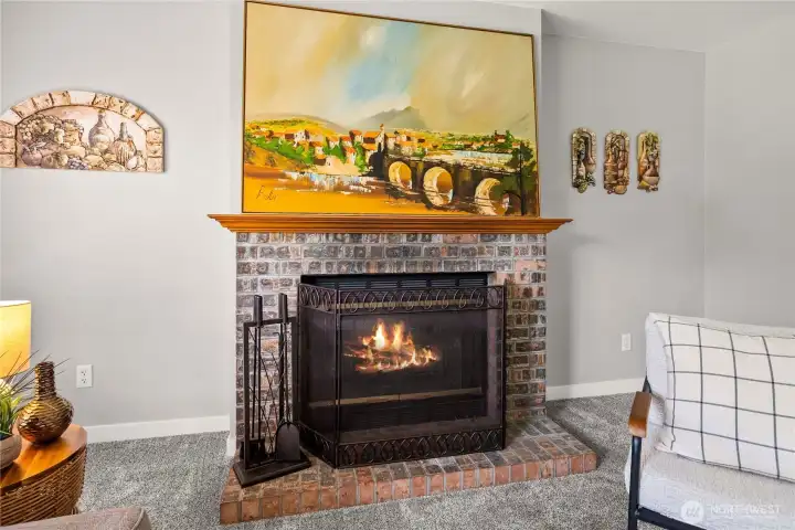 Wood burning fireplace.