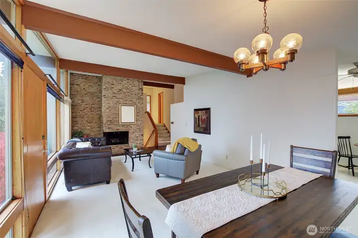 Beautiful brick fireplace is the focal point for this room.