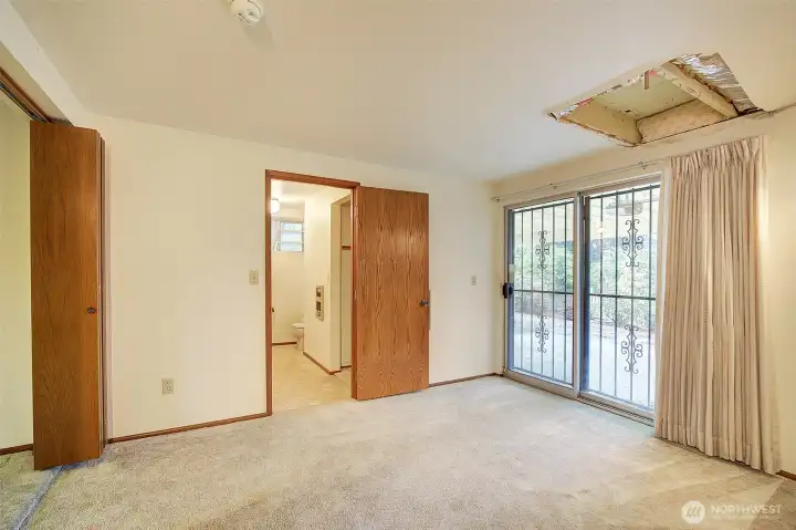 Downstairs bathroom and walk in closet.