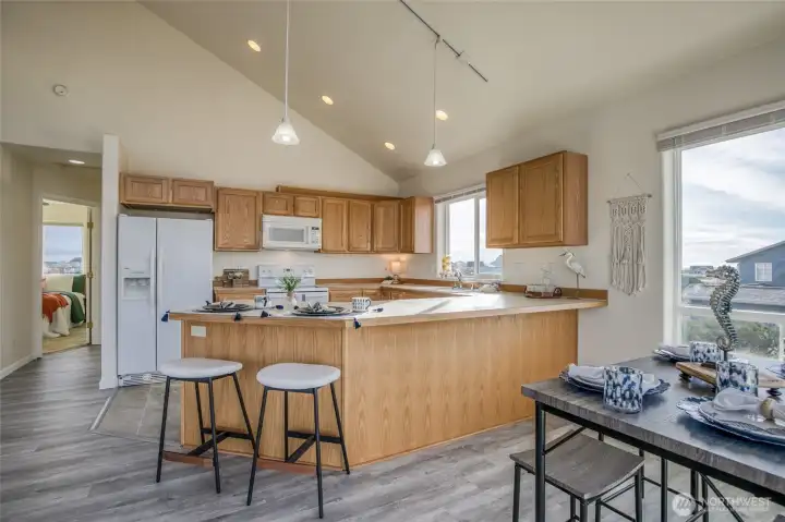 Breakfast bar seating makes for great casual dining