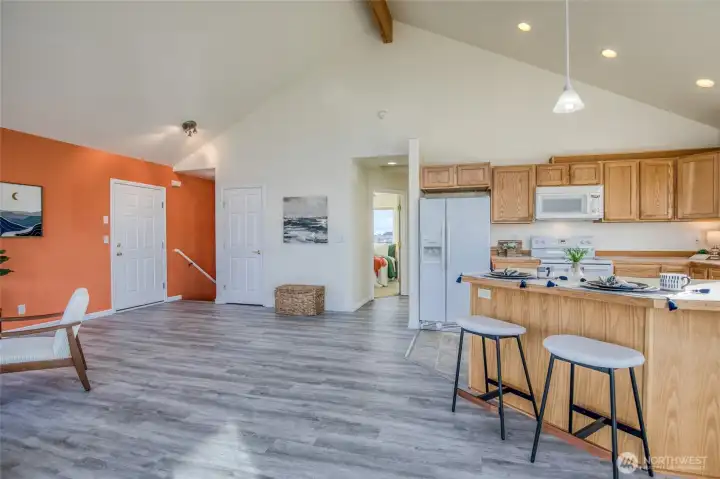 Open living space that leads to 2 floor bedrooms.