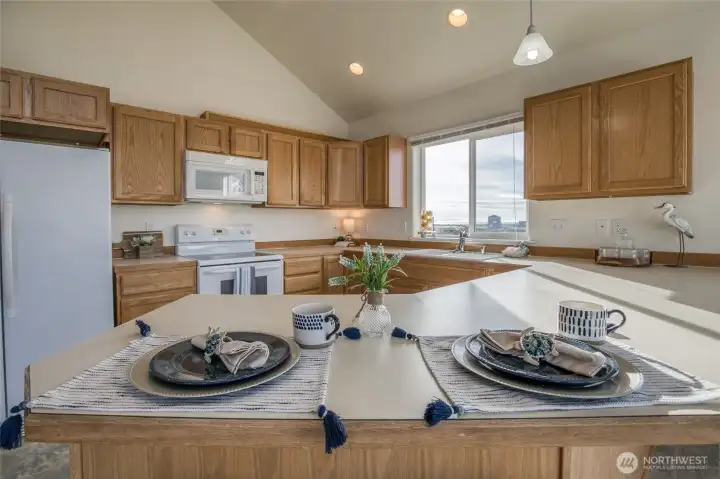 Breakfast bar with a great view of the Harbor.