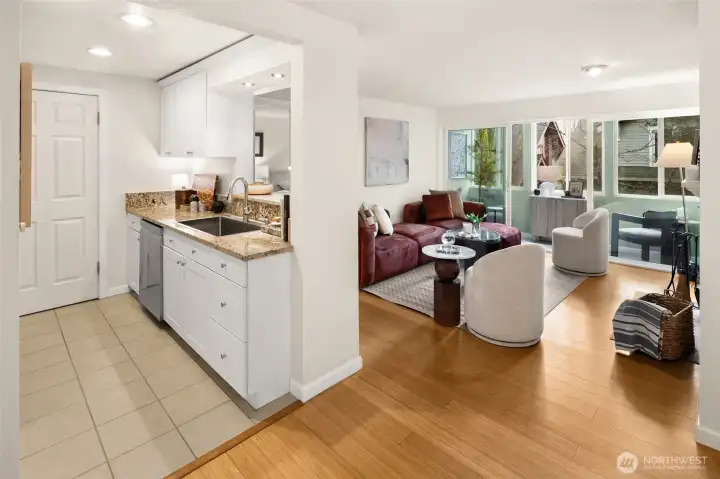 Open-concept living connects seamlessly the kitchen, living and dining area, creating an easy, functional flow.