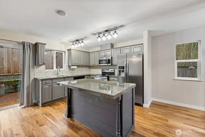 Open kitchen with large island.