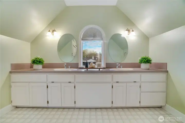 Double vanities. Nobody's fighting over the mirror.