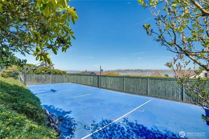 Court side. Commencement Bay as a backdrop.