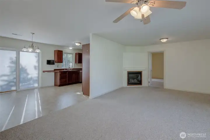 Entry facing living Rm. & Kitchen. Gas Fireplace