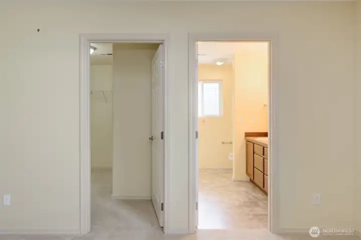 Primary closet and bathroom