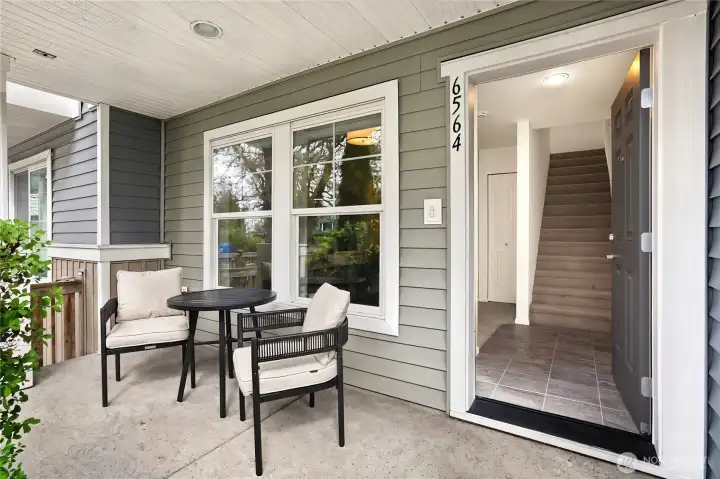 Front patio with enough room for morning coffee or an evening wind down.