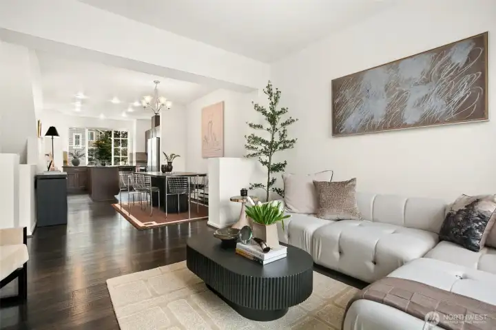 Living, dining and kitchen all flow together nicely.