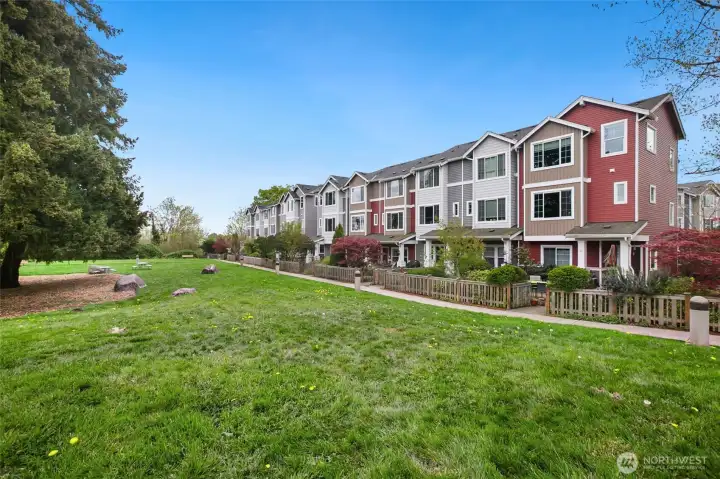 Pictured is one of High Point’s many open green spaces, where parks, pocket parks, and pathways are woven throughout the neighborhood.