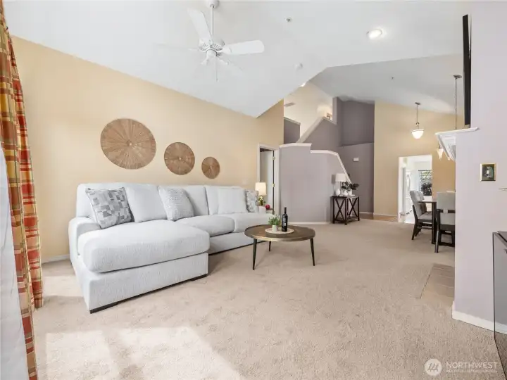 The amount of room to gather may surprise you! The door to the patio is behind us in this photo.