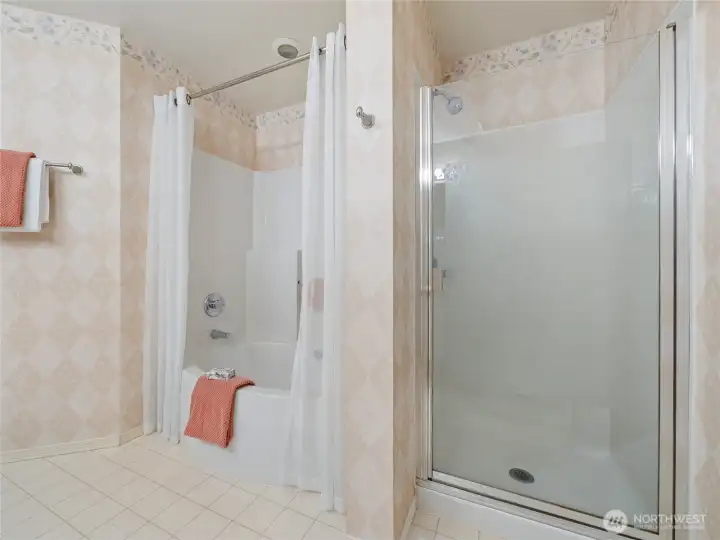 - Prefer a step-in shower? No problem! But there's still the option of the soaker tub!
