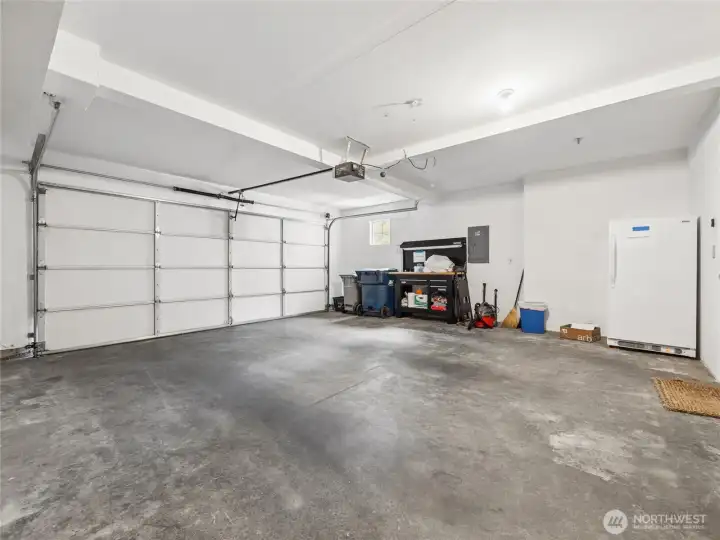 Oversized two car garage -- includes freezer!