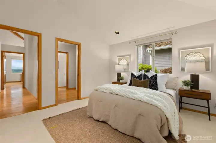 Main floor bedroom with direct access to 3/4 bath. Ideal for multi-generational living and hosting guests.