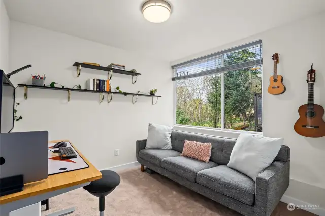 One floor below the primary, find the second bedroom. Use it as a home office, guest bedroom or even a short term rental.  This floor has a separate entrance so the possibilities abound!