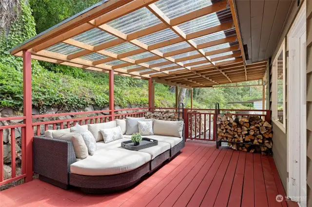 Covered deck with room to grill year round. Fenced deck with gate for your pet.