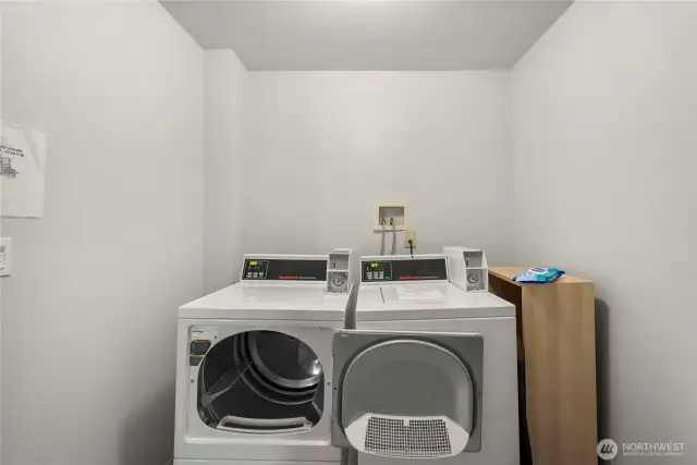 Laundry and a storage locker efficiently located down  the hall.